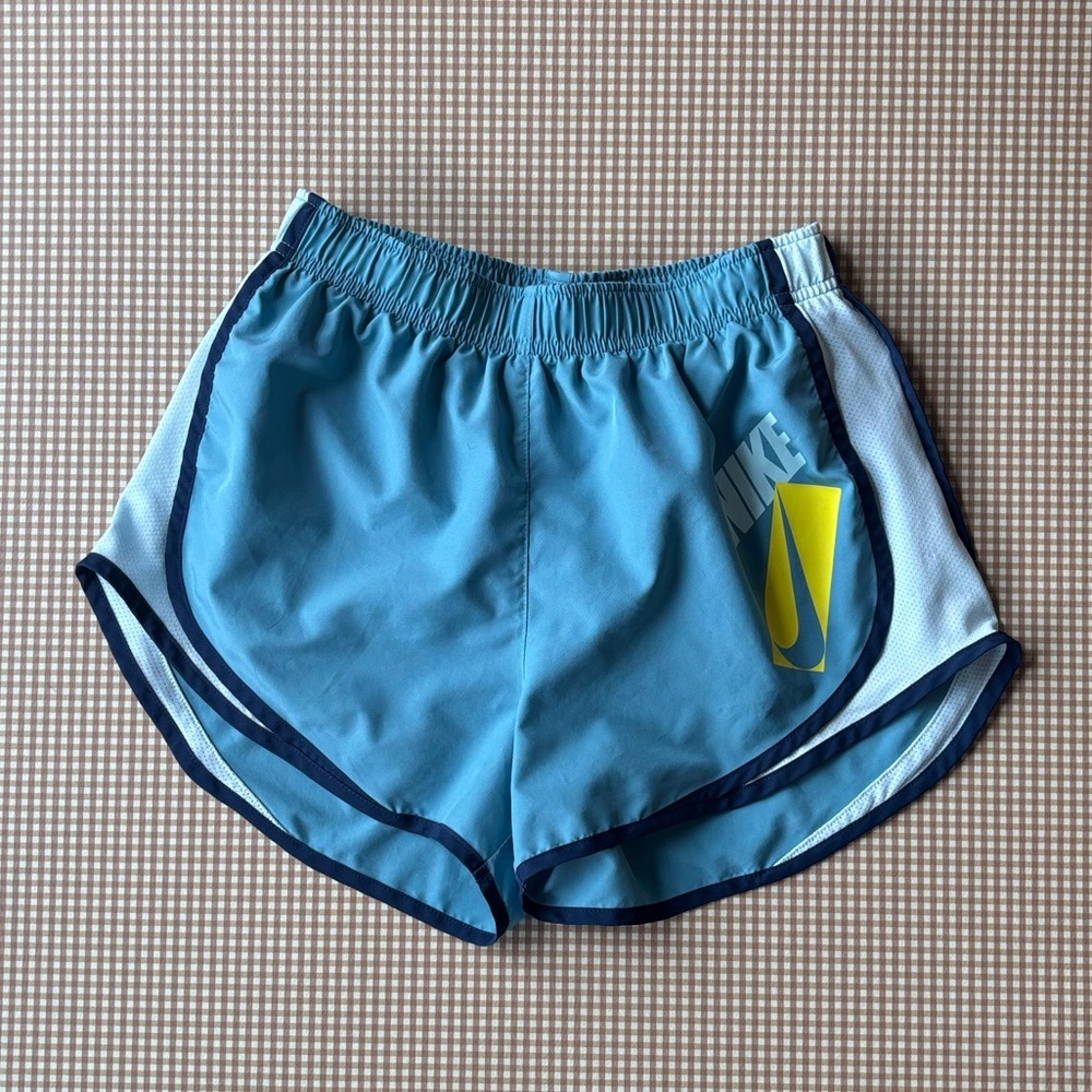 Nike Dri-Fit running shorts logo‎ spell out blue. Lined women’s small sporty